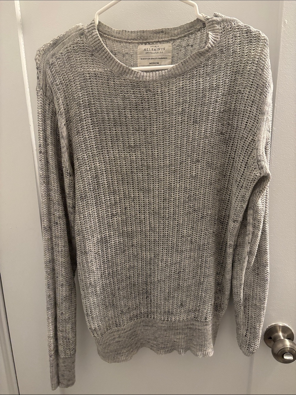 AllSaints Grey Open-Knit Crew Sweater